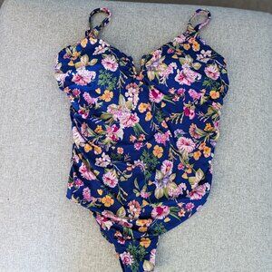 Time & Tru Floral One-Piece Bathing Suite with notched neckline